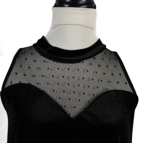 Retro Inspired Black Velveteen and Mesh Heart A Line Plus Size Dress - Picture 6 of 8